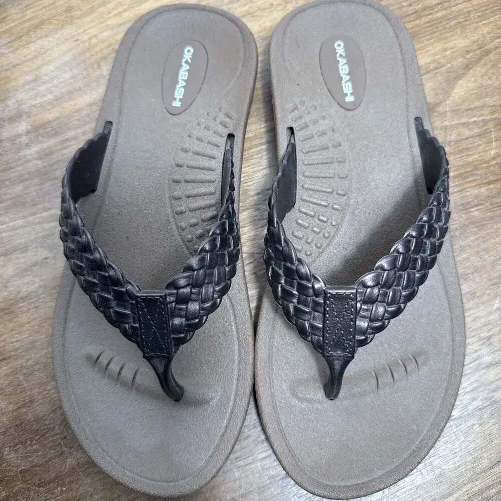 Women's Okabashi Flip Flops Size Small 5/6 Brown Braided Baha Style Pool Beach - Picture 7 of 8